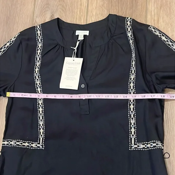 NWT Garnet Hill Lyocell Fabric Embroidered Boho Shirt Dress Size 4 Black - Picture 6 of 16